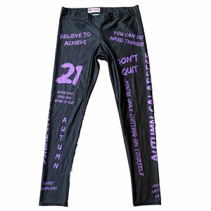 US Fitgirls Leggings Women XL Black Purple Athletic Work Out Pullon Stretch